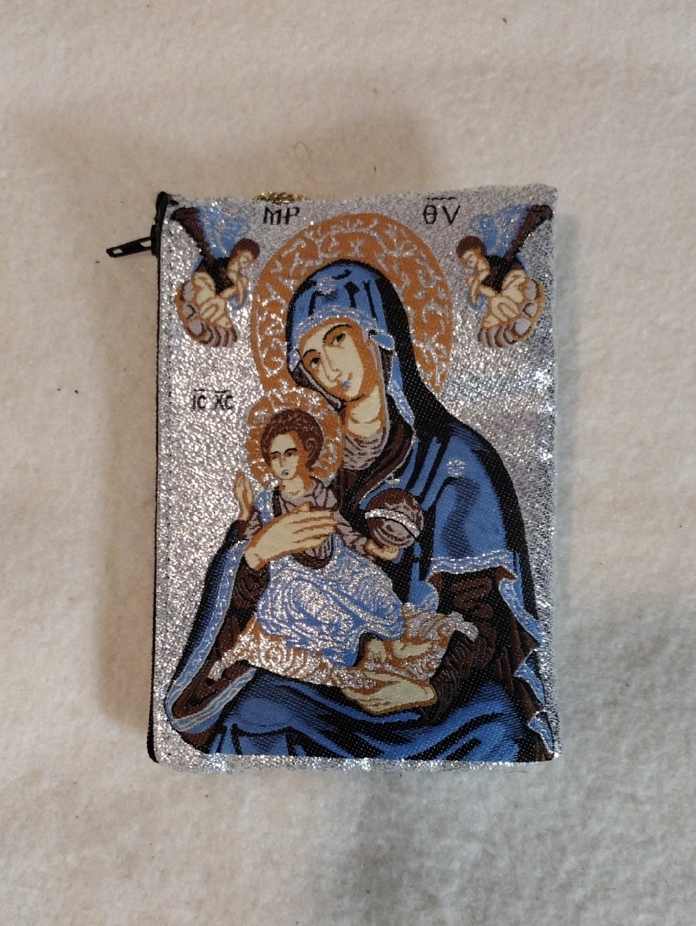 3 For $12 Sale! Religious Icon Zip Pouch - Blue and Silver